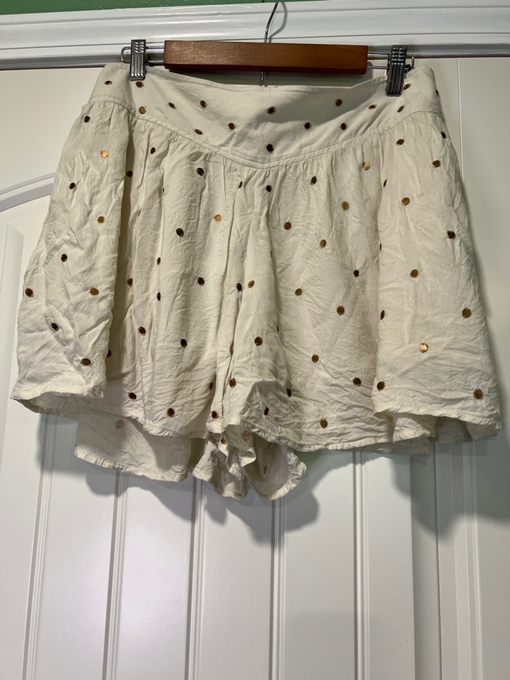 Free People Cream Polka Dot Skort with Gold Dots